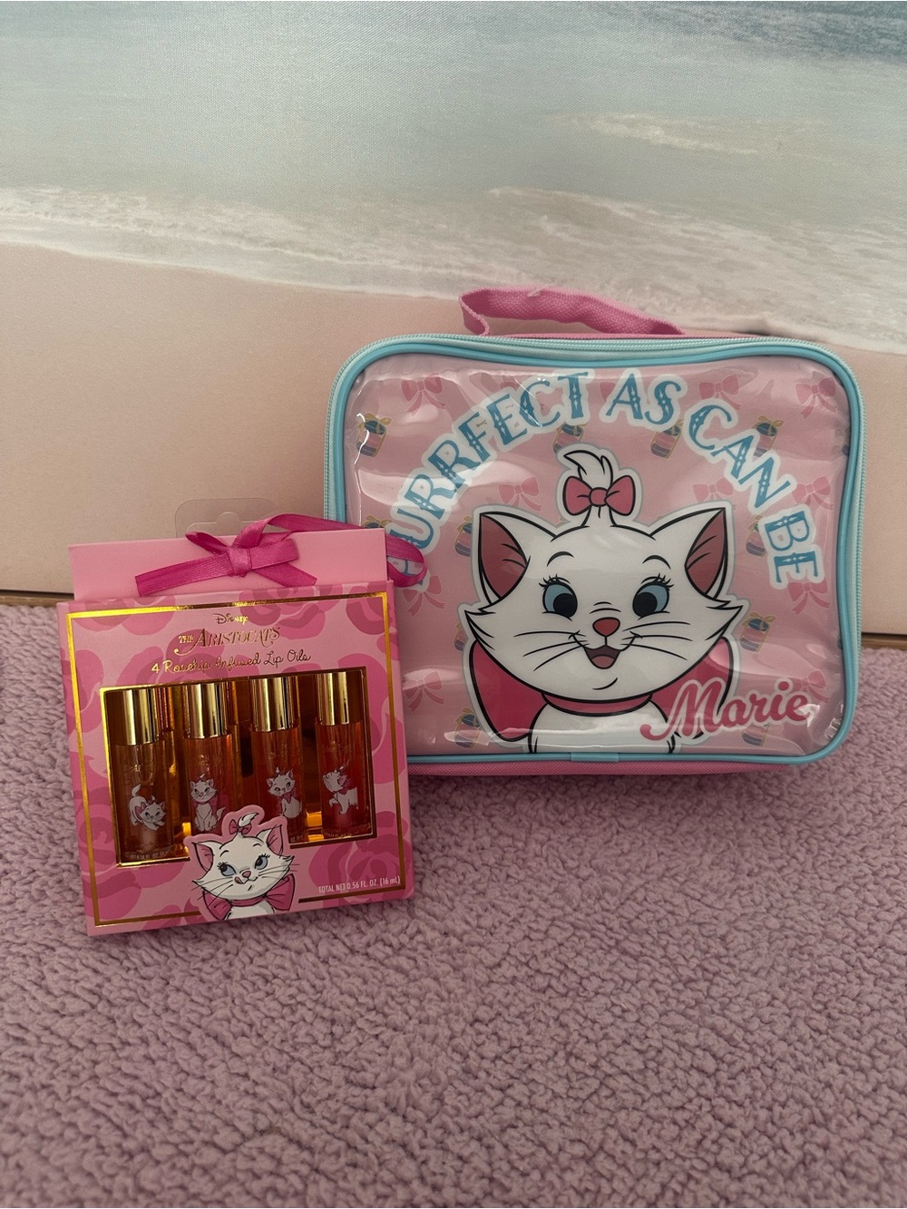 Disney Marie Pink lunch Bag with Lip Oil set